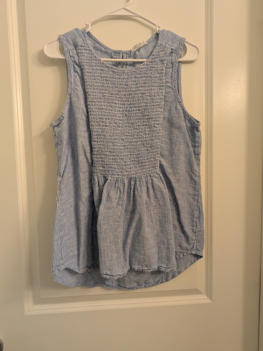 beachlunchlounge Light Blue Striped Smocked Peplum Tank